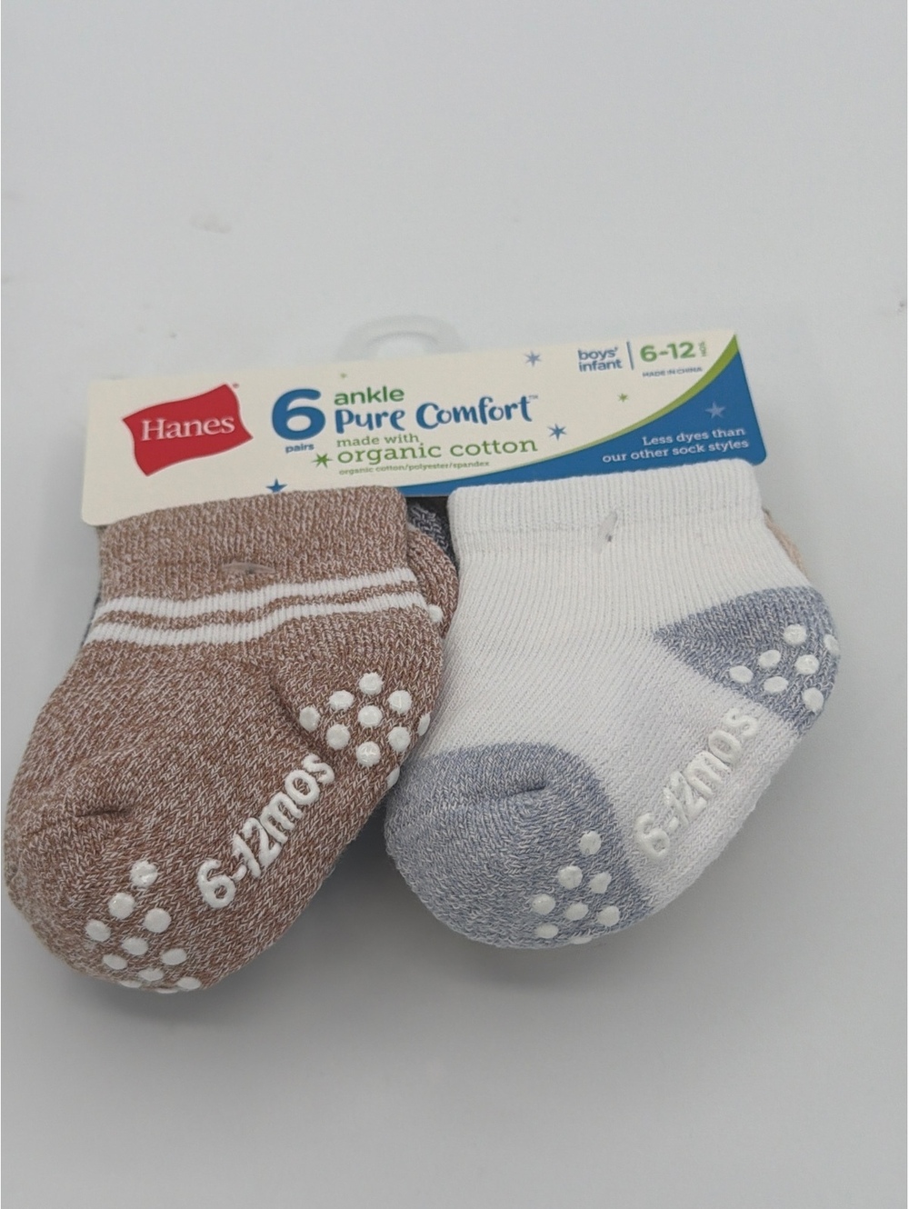 Hanes Infant Boys' Ankle Socks 6-Pack Size 6-12 Months Organic Cotton